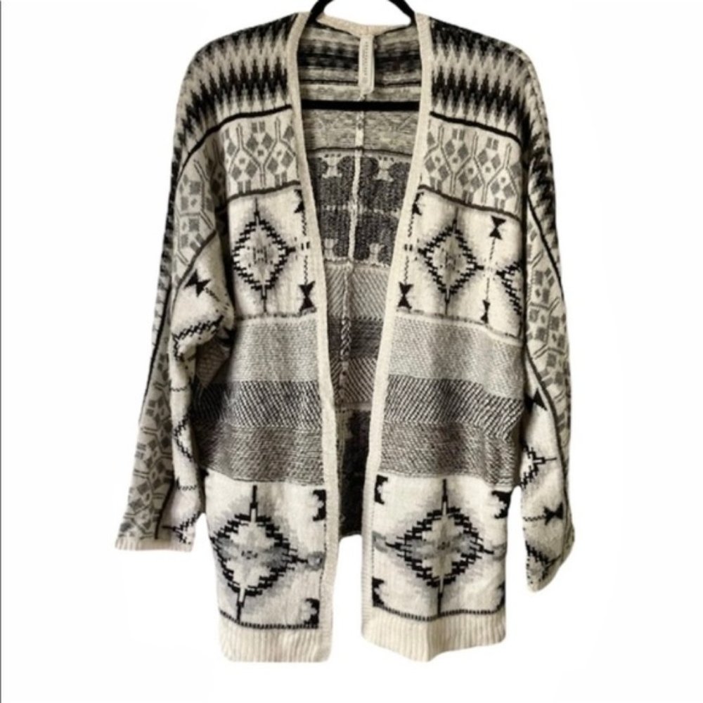 Aeropostale Aztec Tribal Open Cardigan Knit Sweater Flyaway Duster Relaxed N27 - Picture 2 of 11
